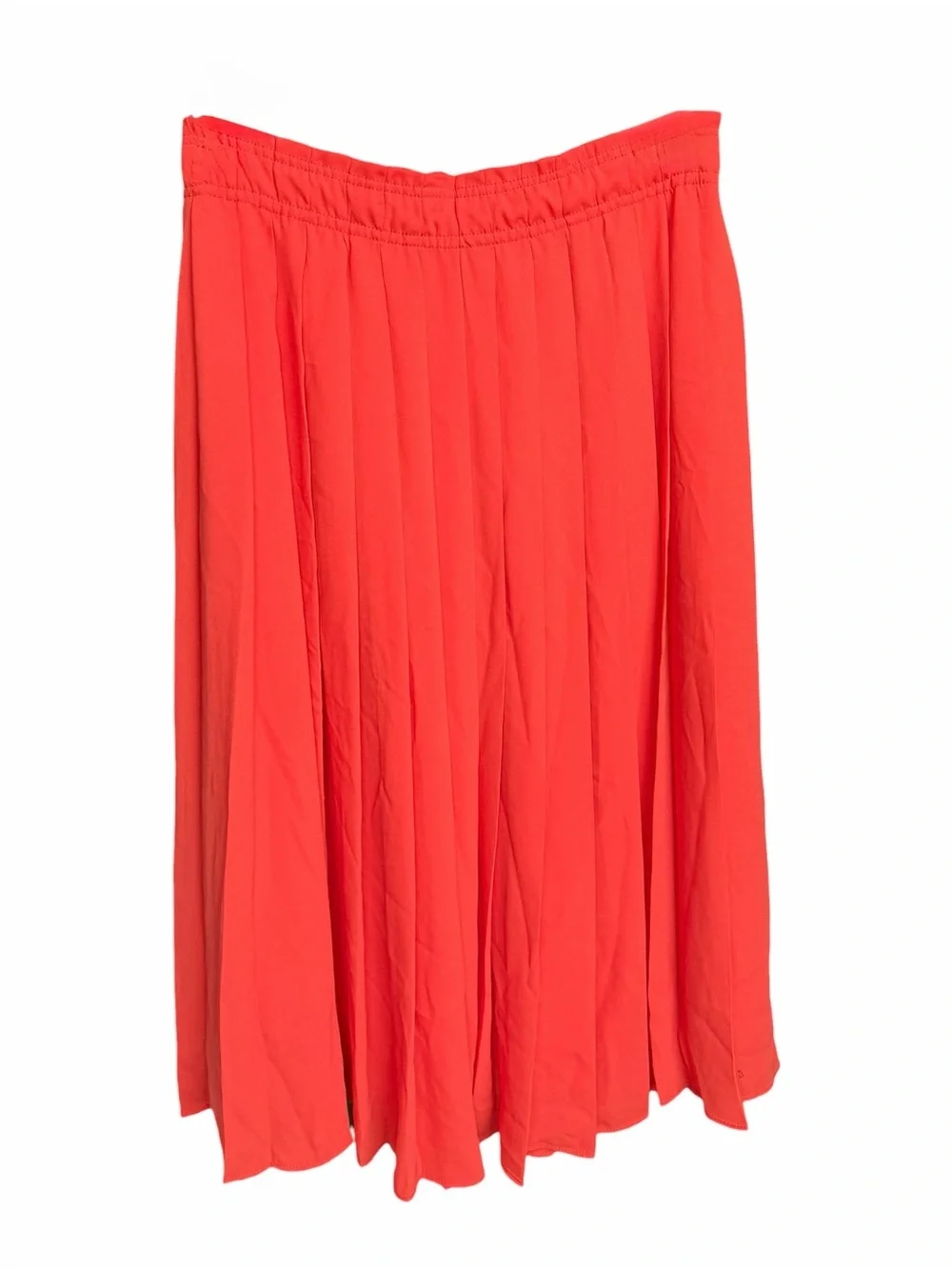 J.Crew Pleated Midi Skirt Women Size 4 Red Orange Flowy Lined Preppy Coastal